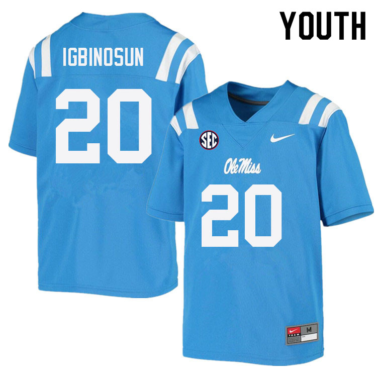 Youth #20 Davison Igbinosun Ole Miss Rebels College Football Jerseys Sale-Power Blue